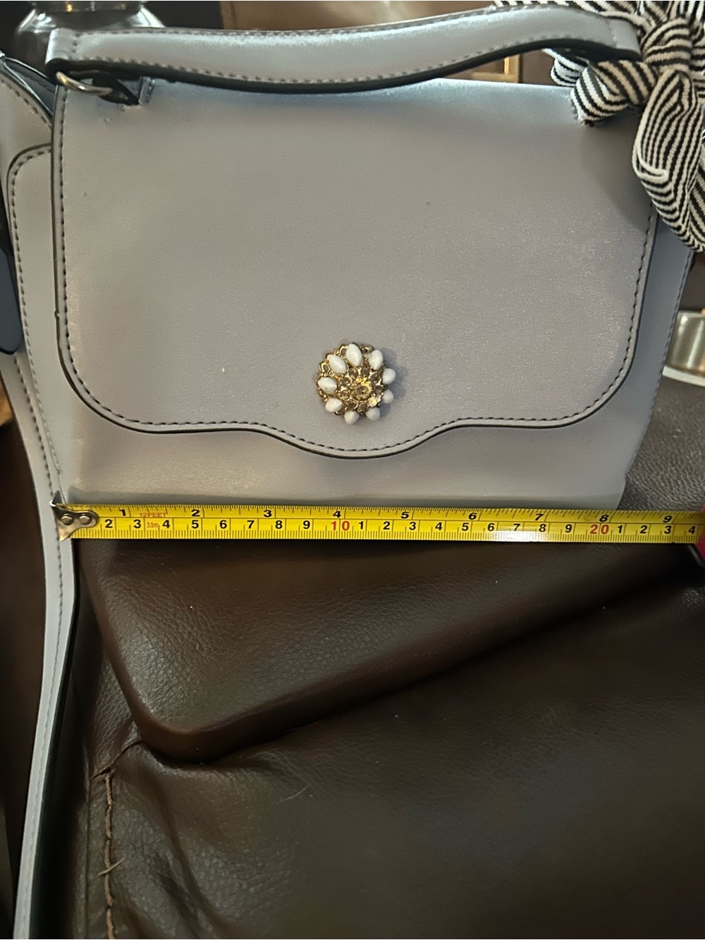 London Fog Women's Light blue Crossbody Bag with Floral Accent
